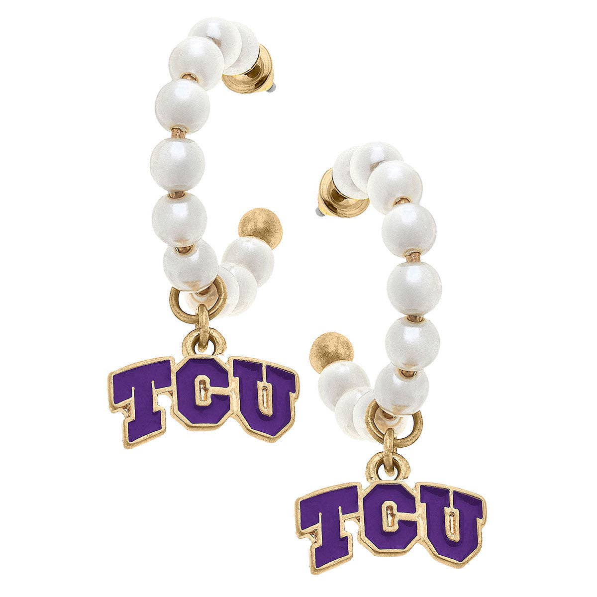TCU Horned Frogs Pearl Hoop Enamel Drop Earrings