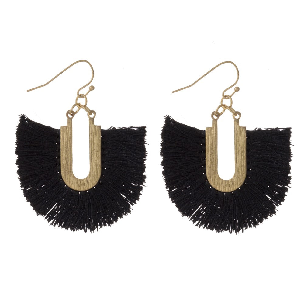 Black Fan Tassel Earrings