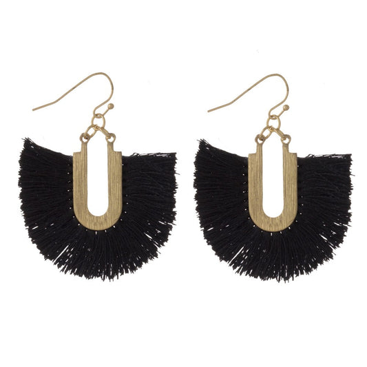 Black Fan Tassel Earrings