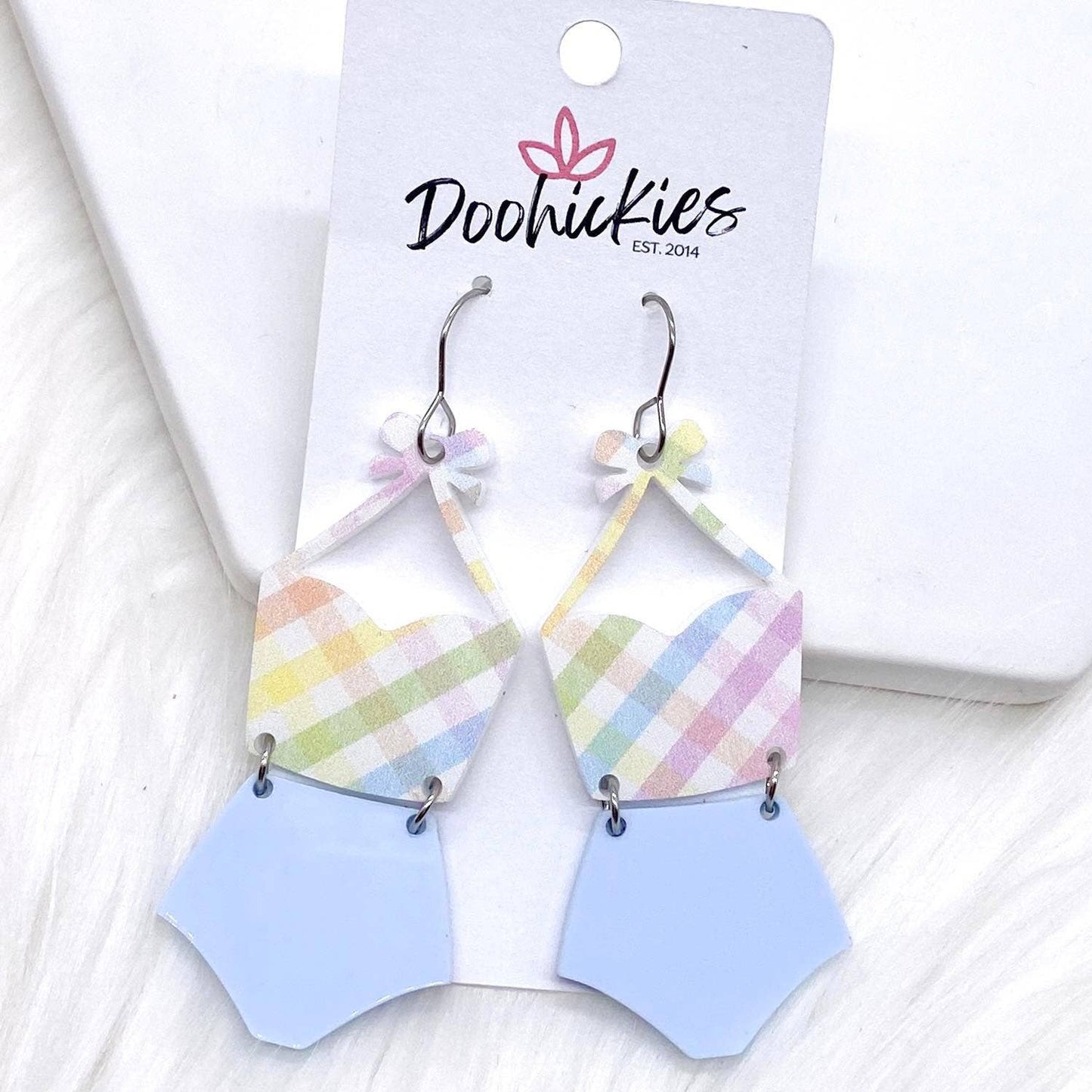 Blue Plaid Tankini Acrylic Earrings