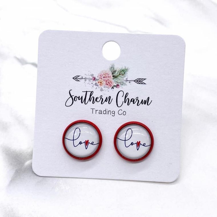 Cursive Love Studs Earrings