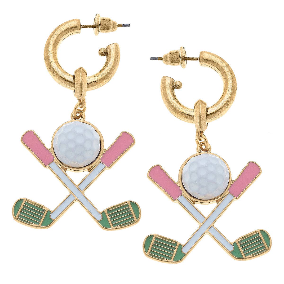 Scout Golf Club Enamel Drop Hoop Earrings