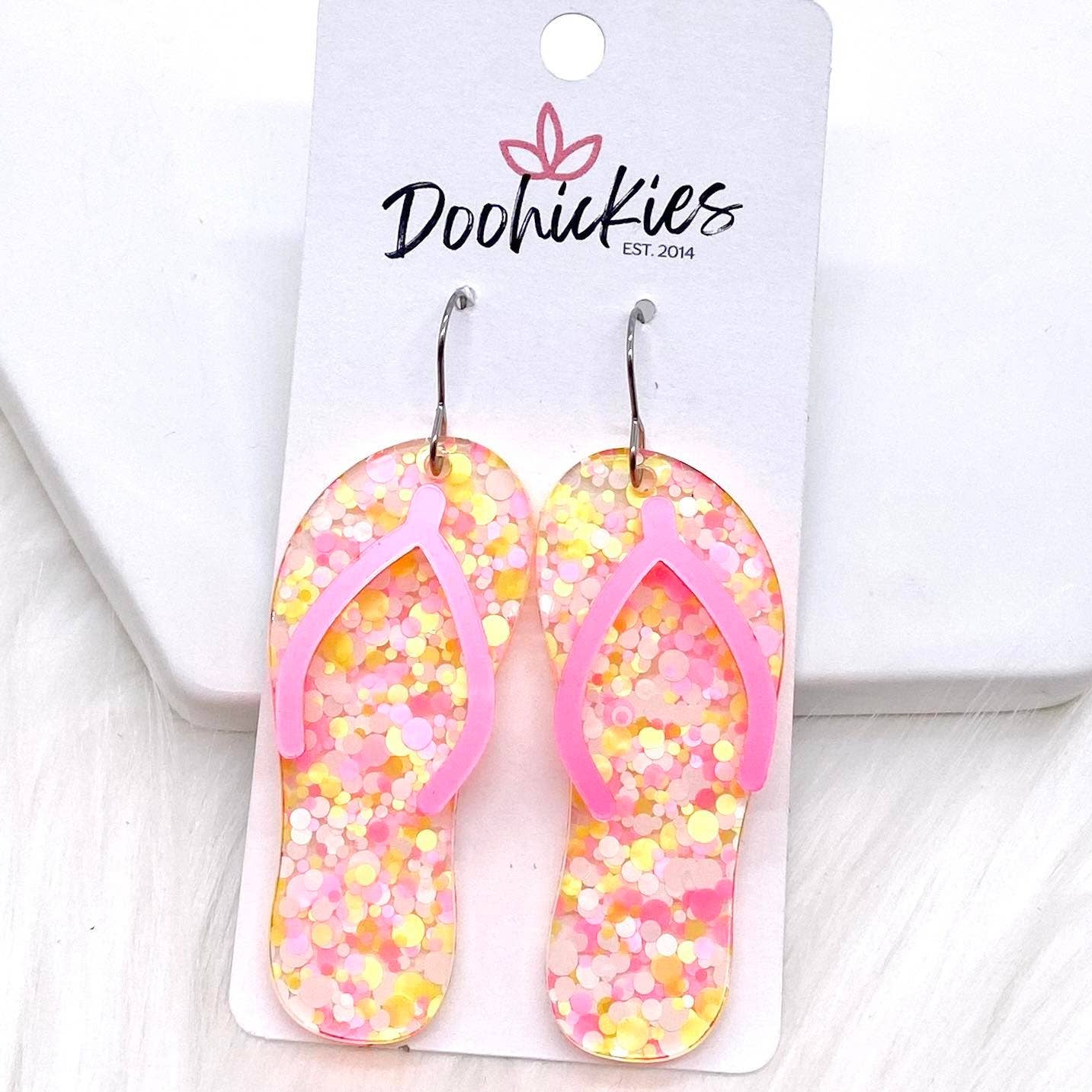 Pink Confetti Flip Flop Acrylic Earrings