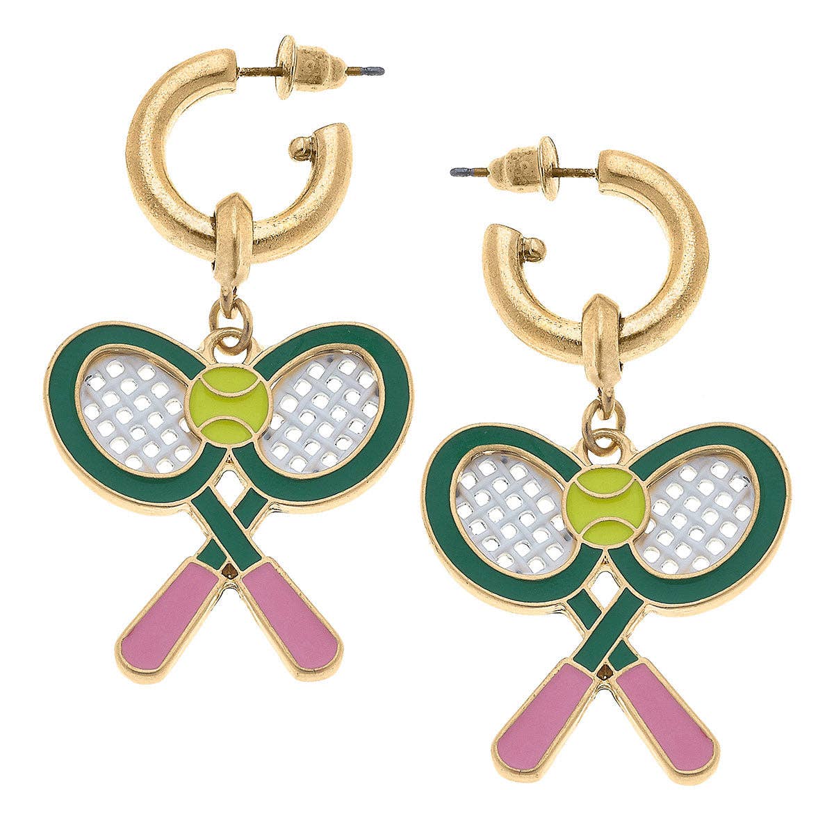 Sloan Tennis Racket Enamel Drop Hoop Earrings