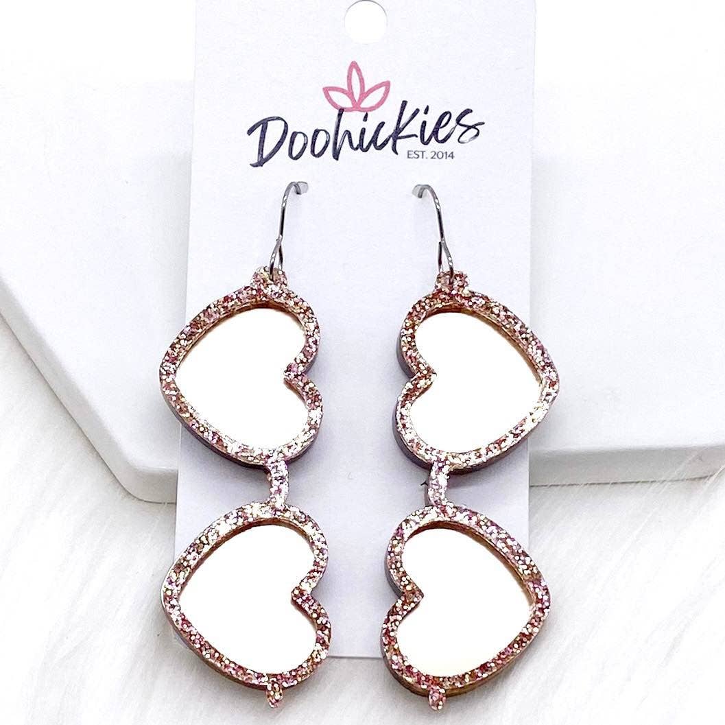 Rose Gold Glitter Heart Sunglasses Earrings