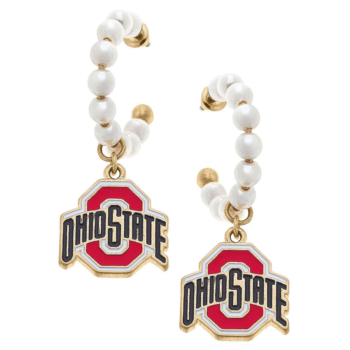 Ohio State Buckeyes Pearl Hoop Enamel Drop Earrings
