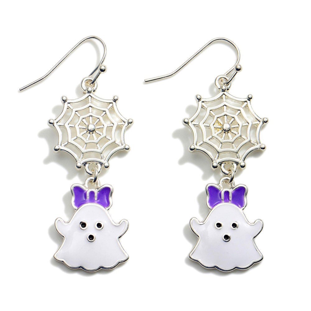 Silver Cobweb Earrings with Ghost