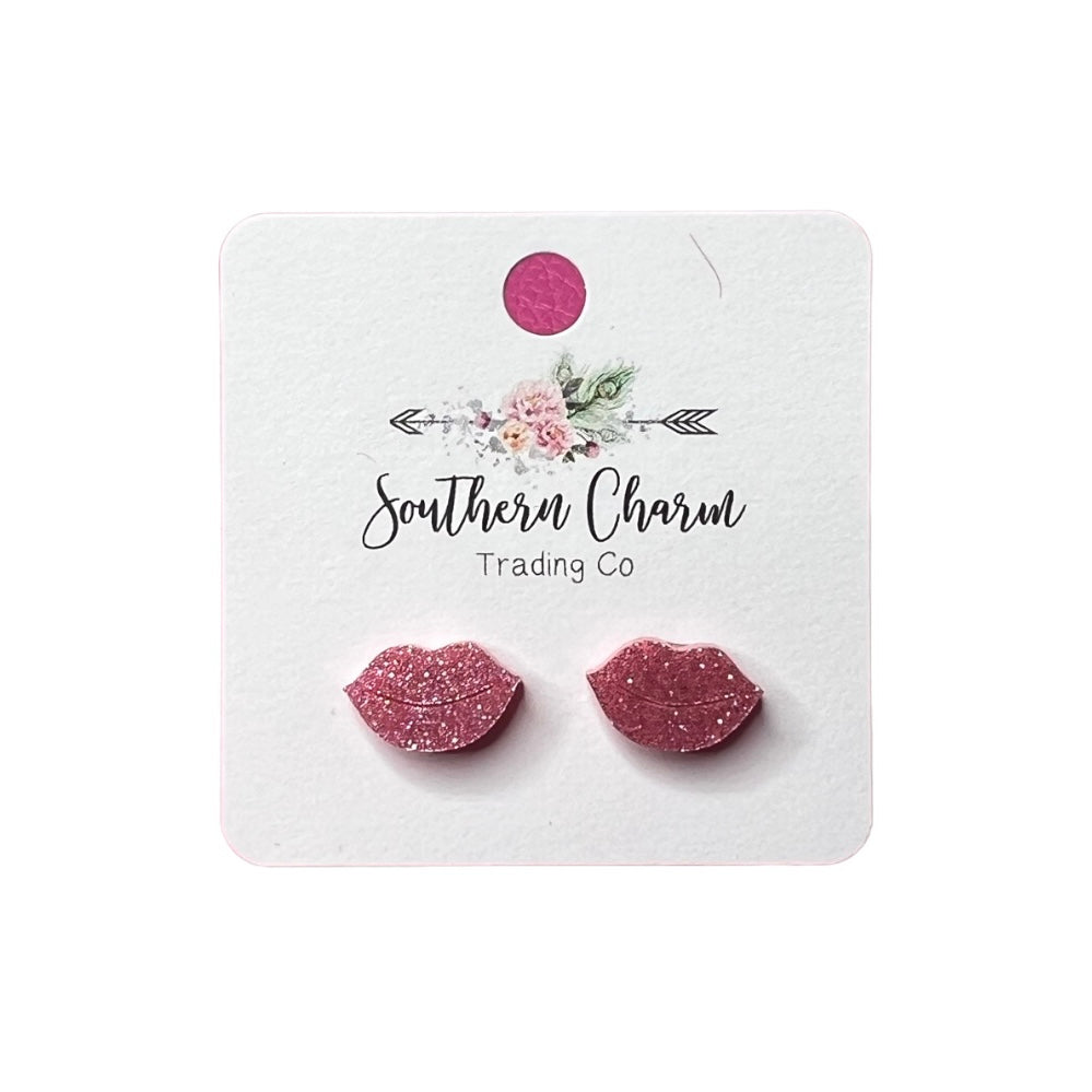 Pink Glitter Lips Earrings