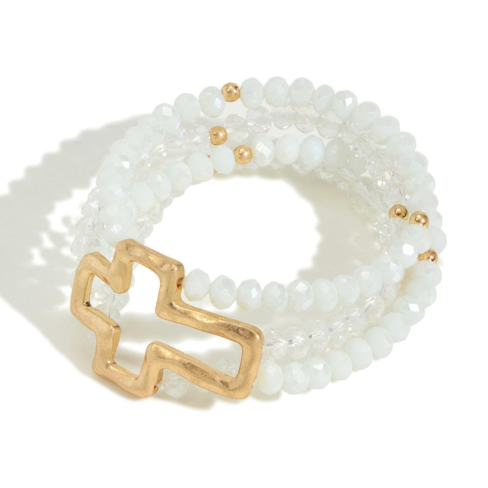 Beaded Cross Bracelet White