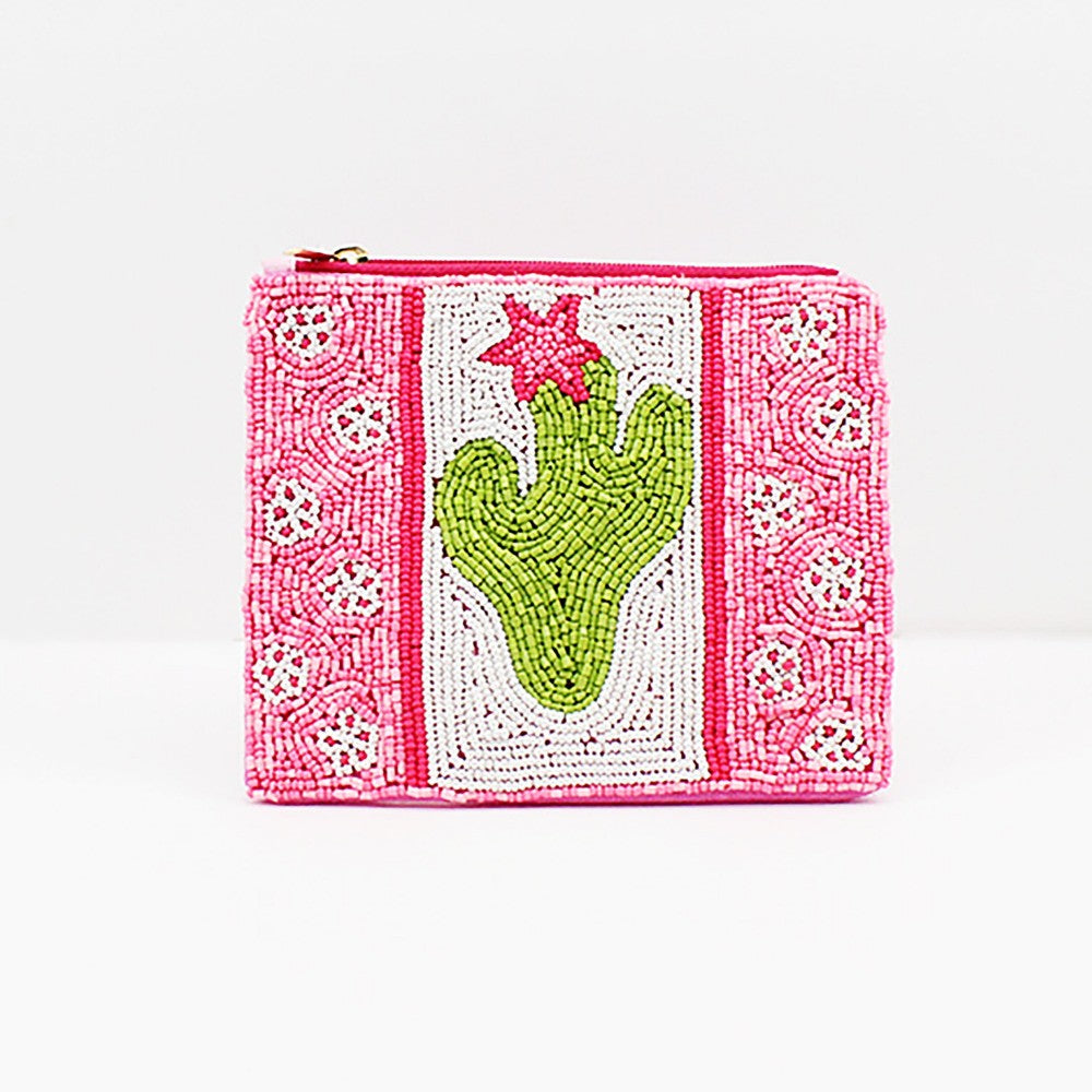 Beaded Cactus & Flowers Pouch