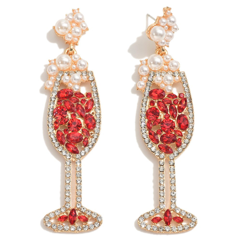 Rhinestone & Pearl Encrusted Champagne Glass Earrings