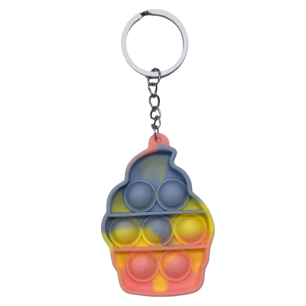 Multicolored Cupcake Shaped Fidget Popper Keychain