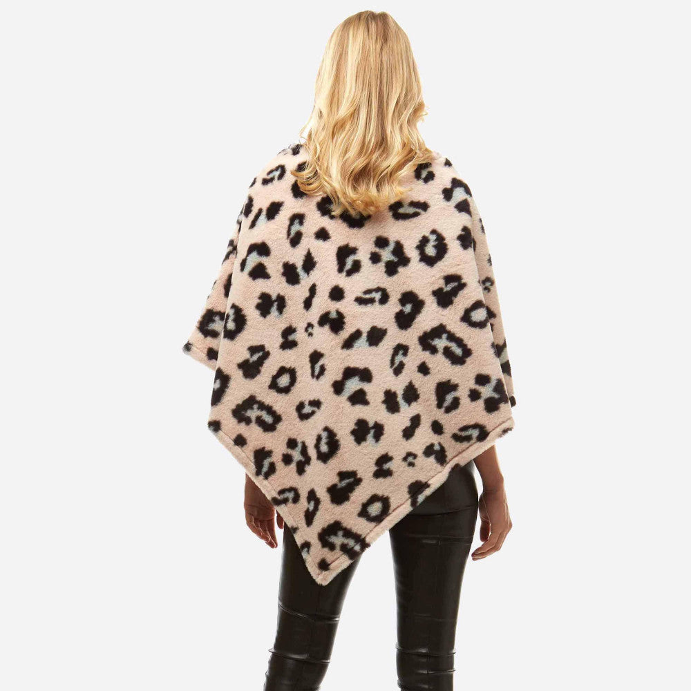 Faux Fur Leopard Print Poncho