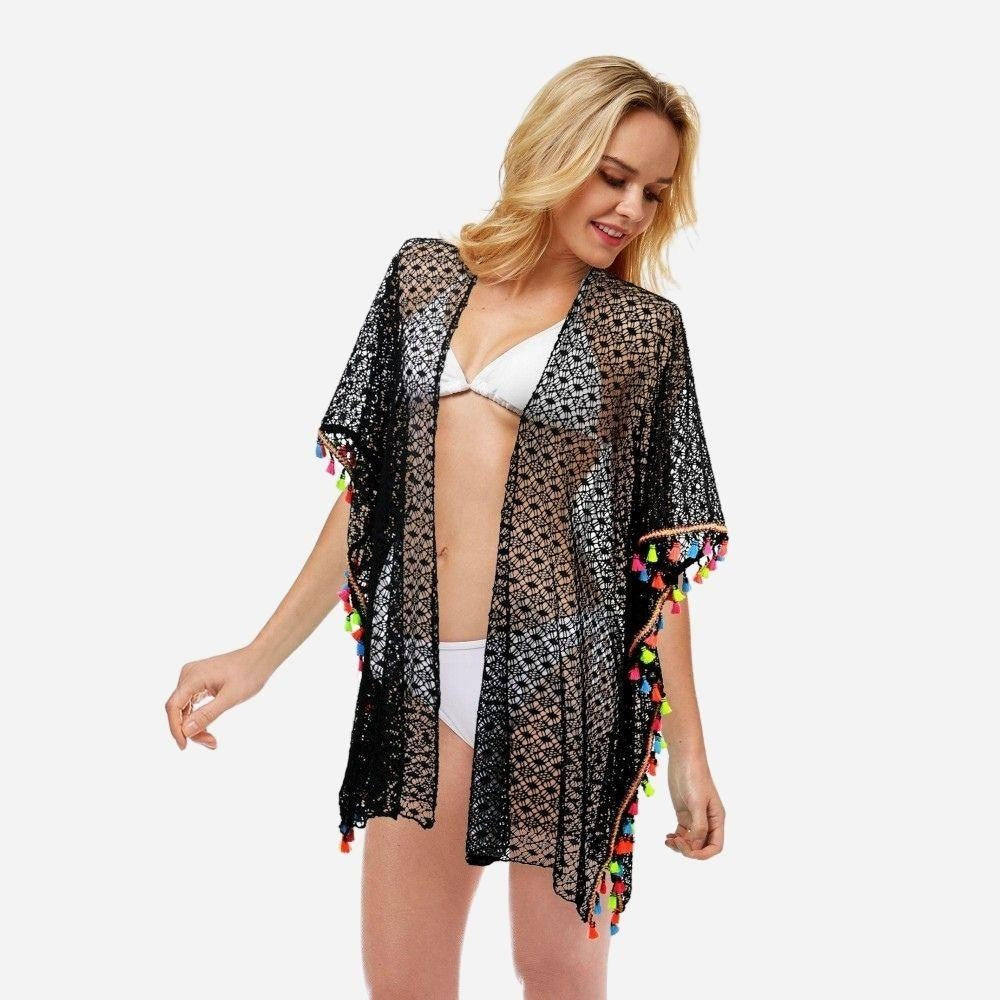 Multicolor Tassel Crochet Lace Cover Up