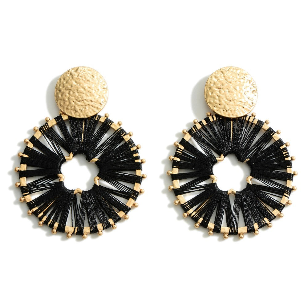 Black Thread Wrapped Gold Drop Earrings