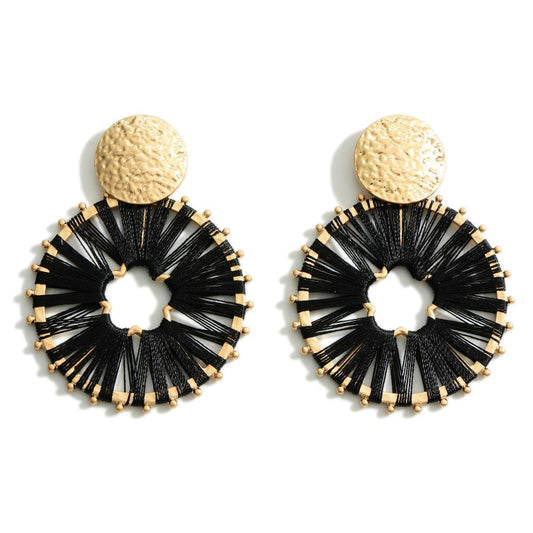 Black Thread Wrapped Gold Drop Earrings
