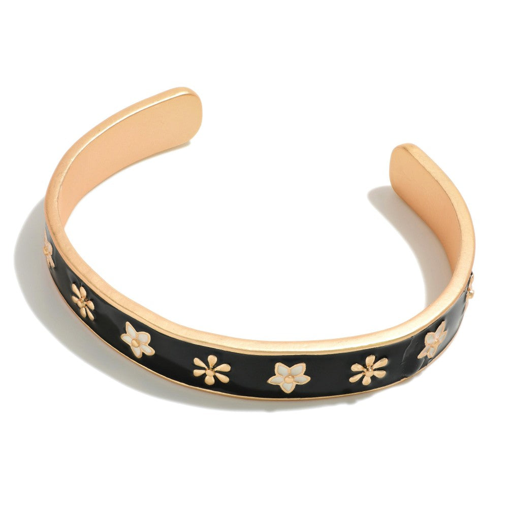 Flower Cuff Bracelet Jet
