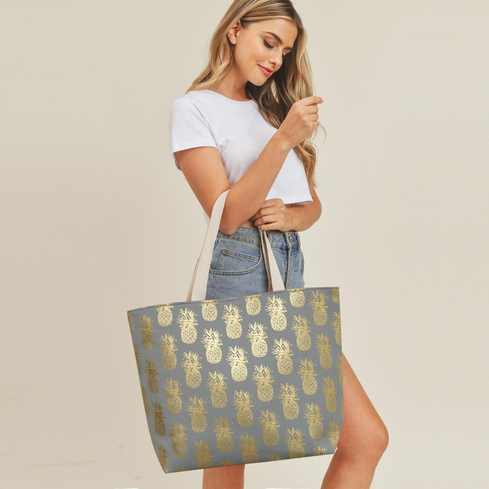 Metallic Pineapple Tote Gray