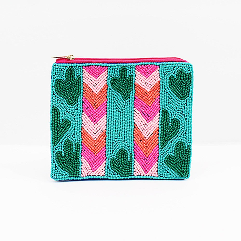 Beaded Cactus & Chevron Pouch
