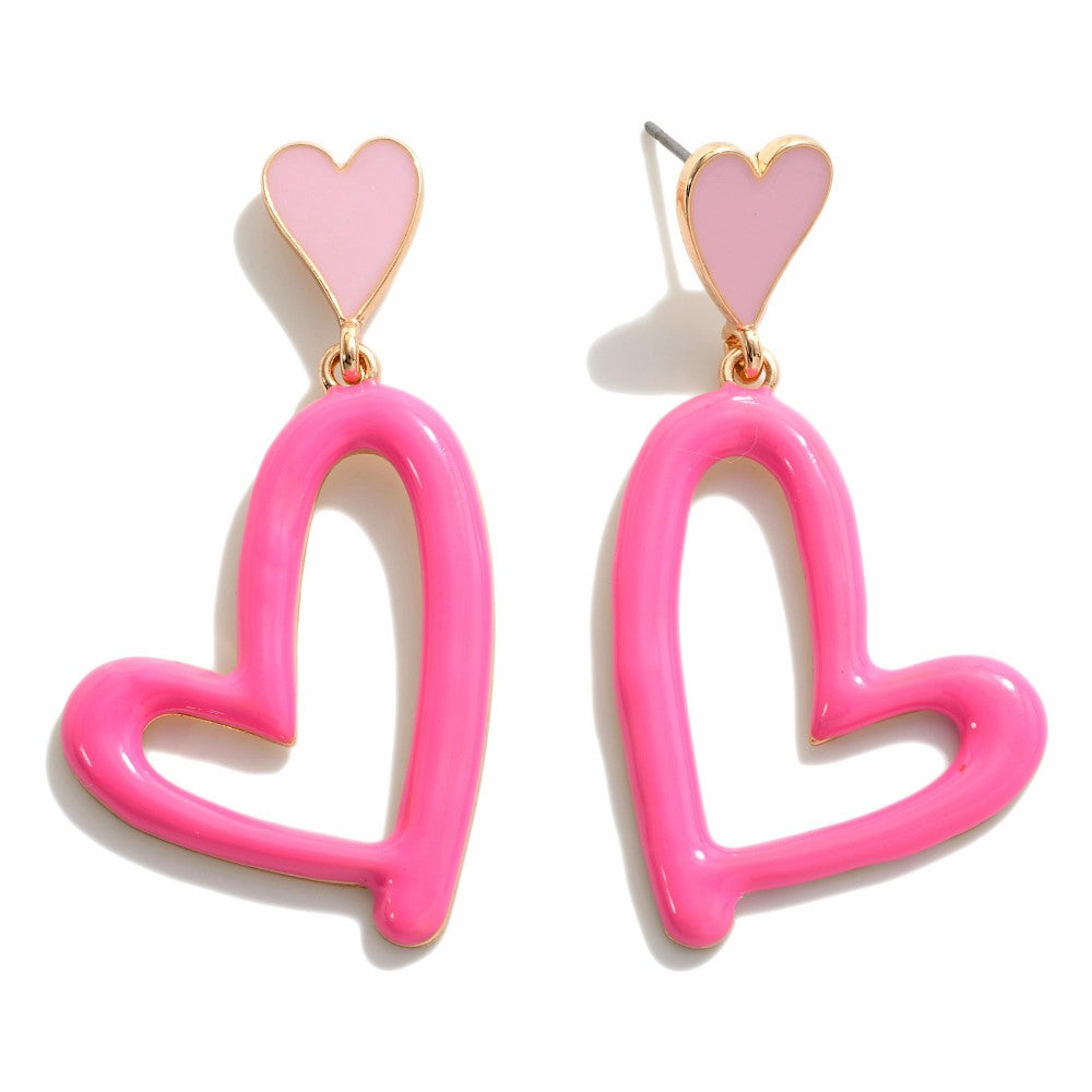 Metal Enamel Heart Earrings
