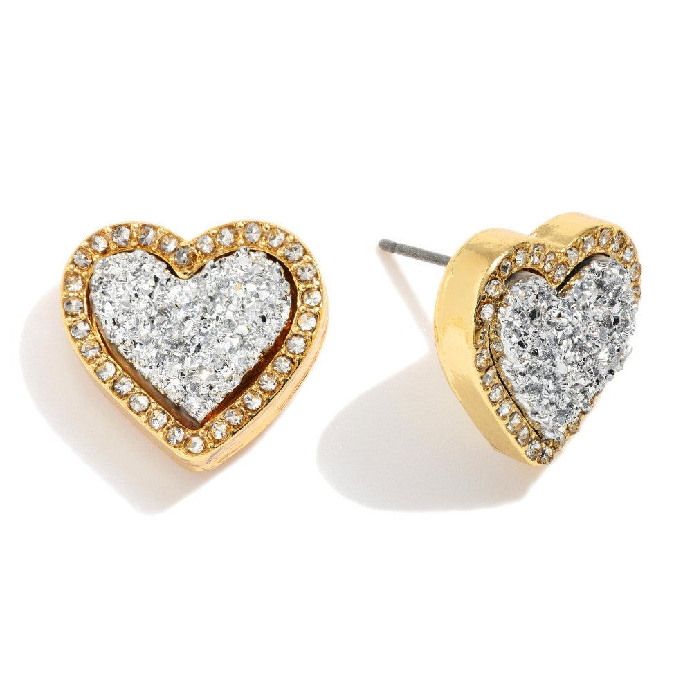 Rhodium Druzy Heart Earrings