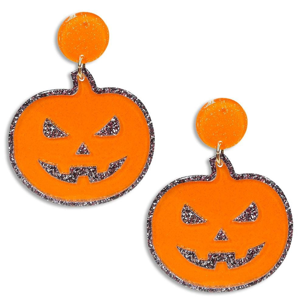 Glittered Resin Jack-O-Lantern Earrings