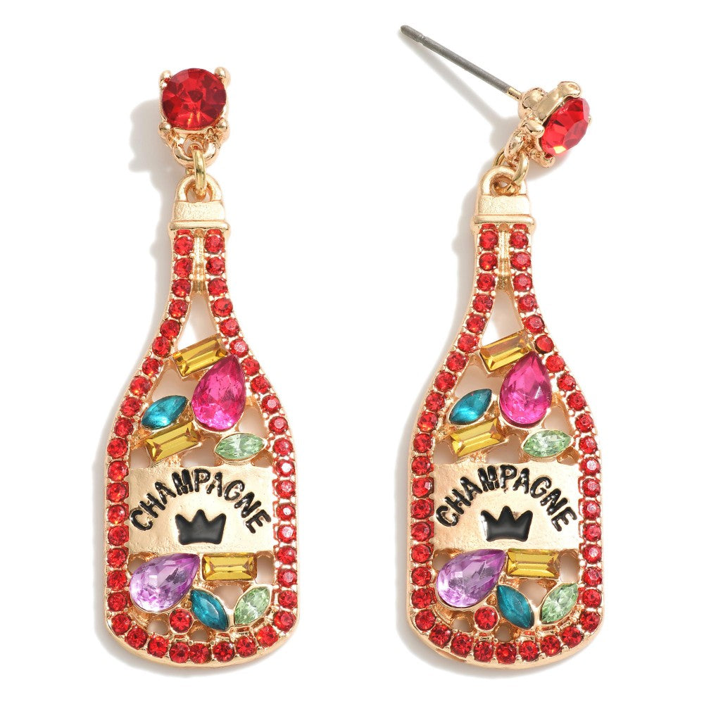 Rhinestone Studded Champagne Bottle Earrings