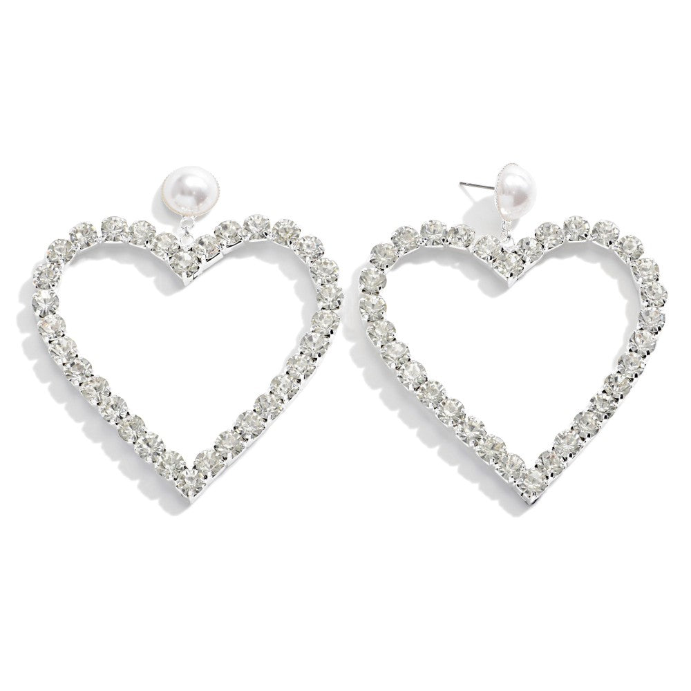 Oversized Rhinestone Heart Earrings