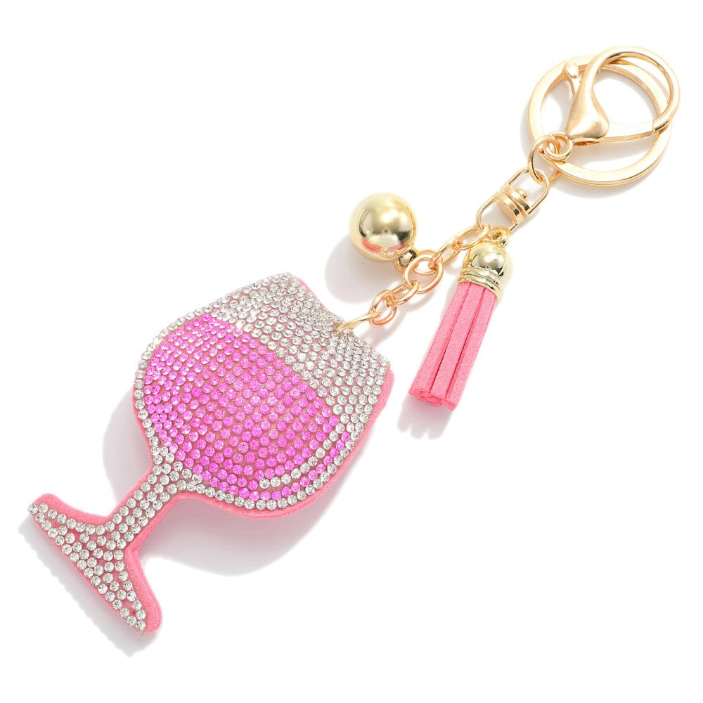 Rhinestone Studded Glass Keychain