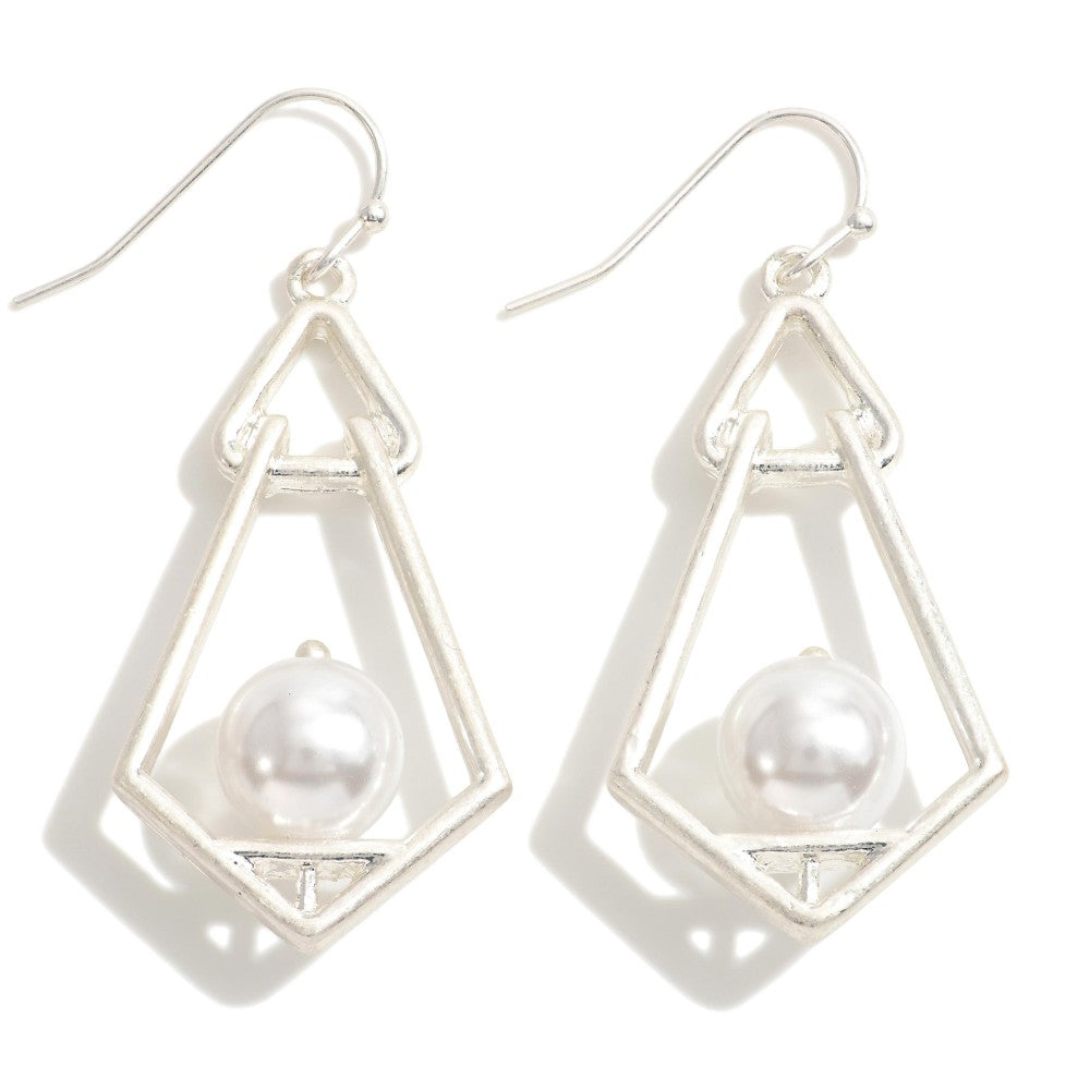 Prismatic Metal & Pearl Drop Earrings
