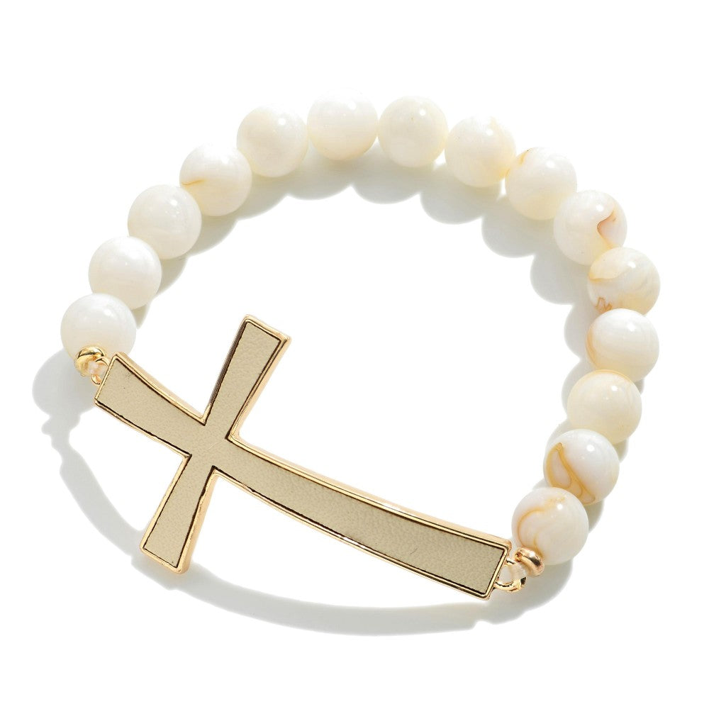 Beaded Bracelet with Leather Cross