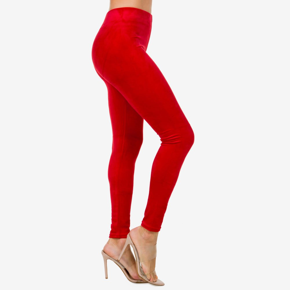 Plus Size Velour Brushed Ankle Leggings Red