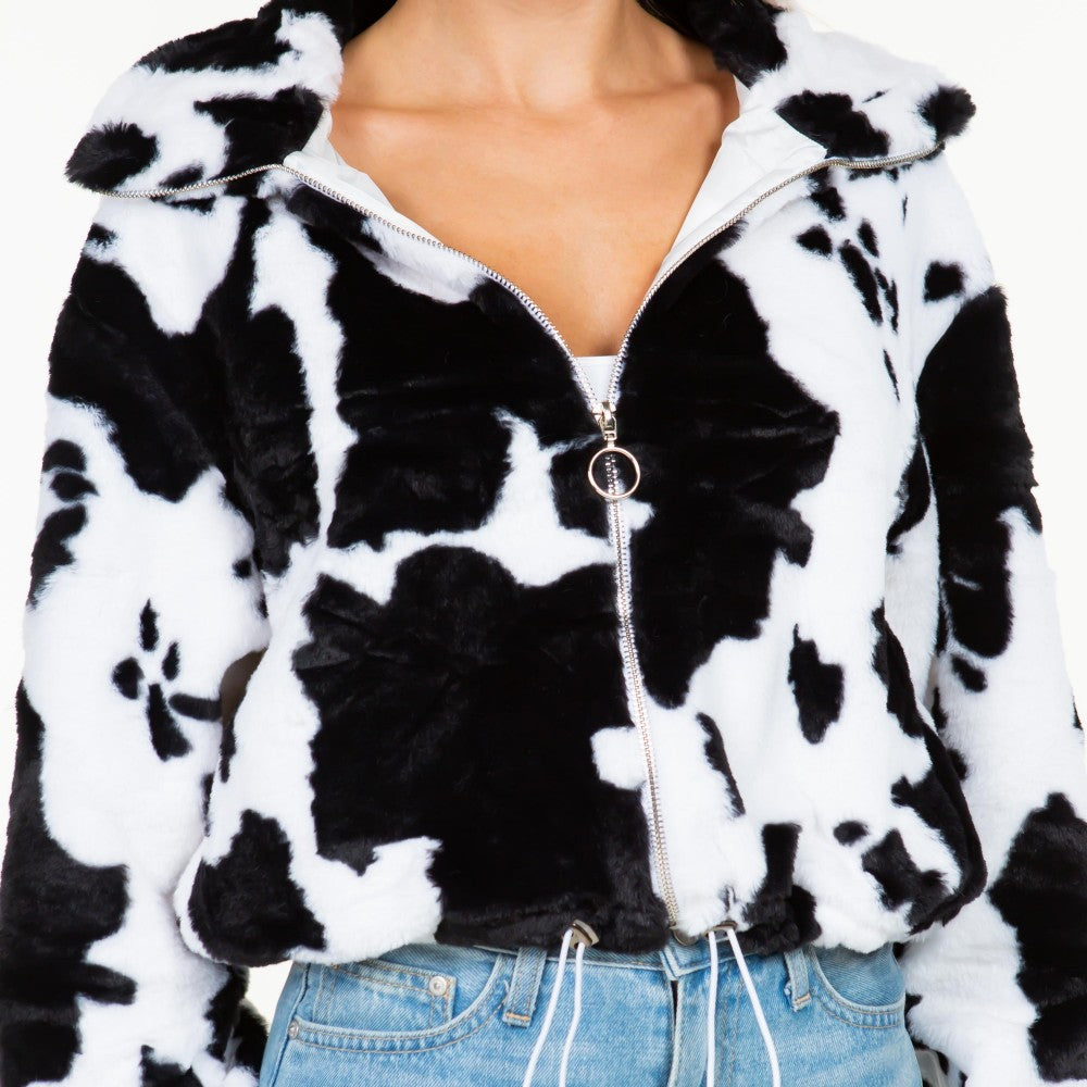 Faux Fur Cow Print Jacket