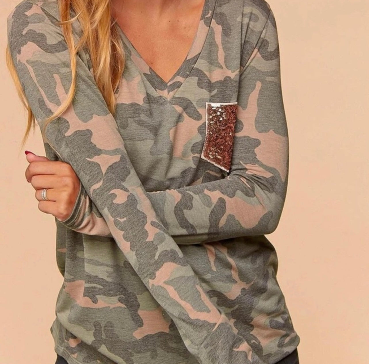 Plus Size Camo Jersey Knit Top