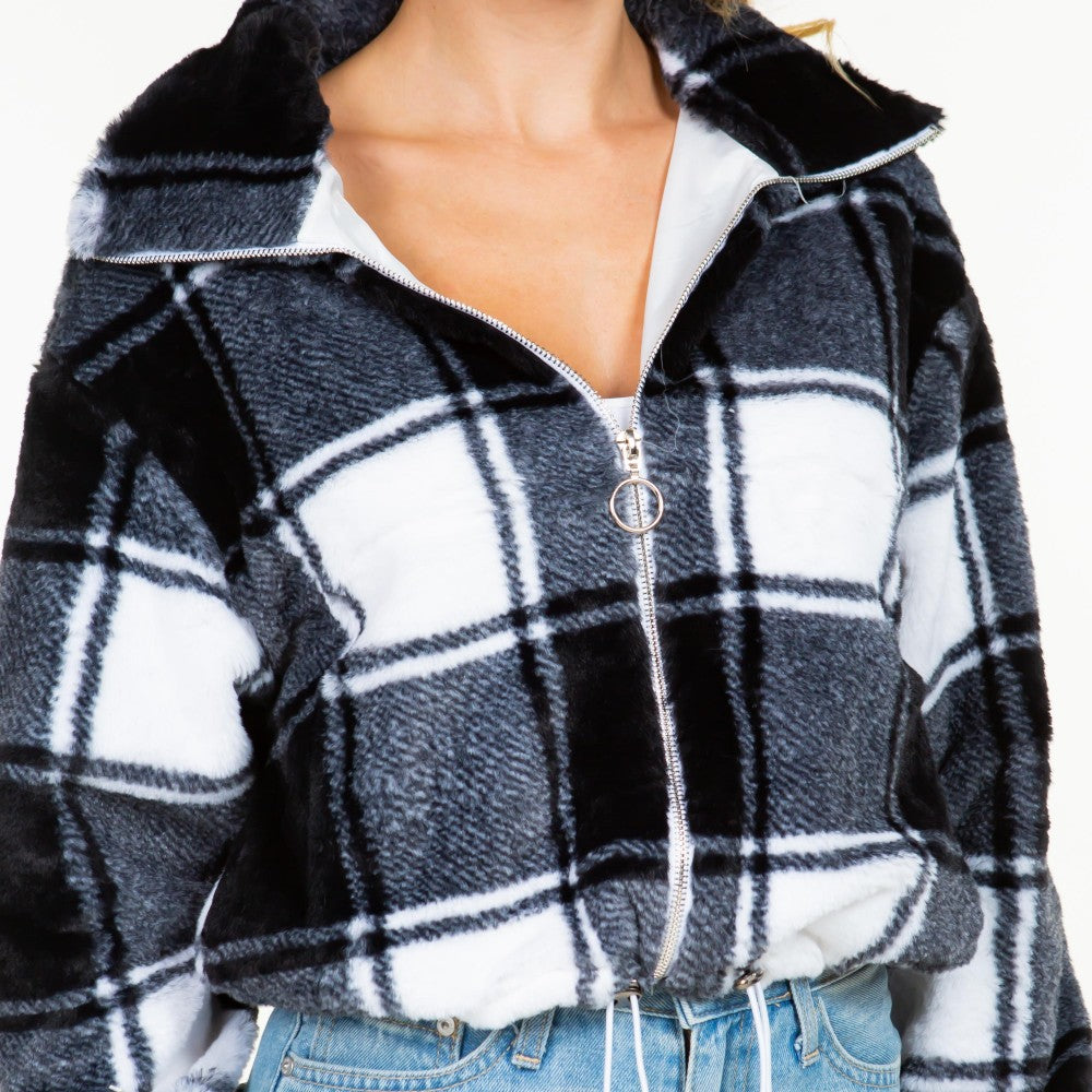 Faux Fur Plaid Jacket