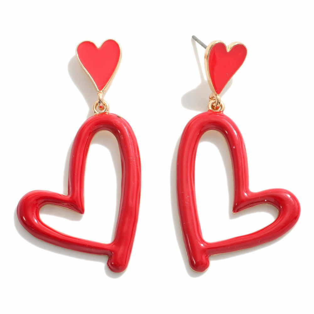 Metal Enamel Heart Earrings