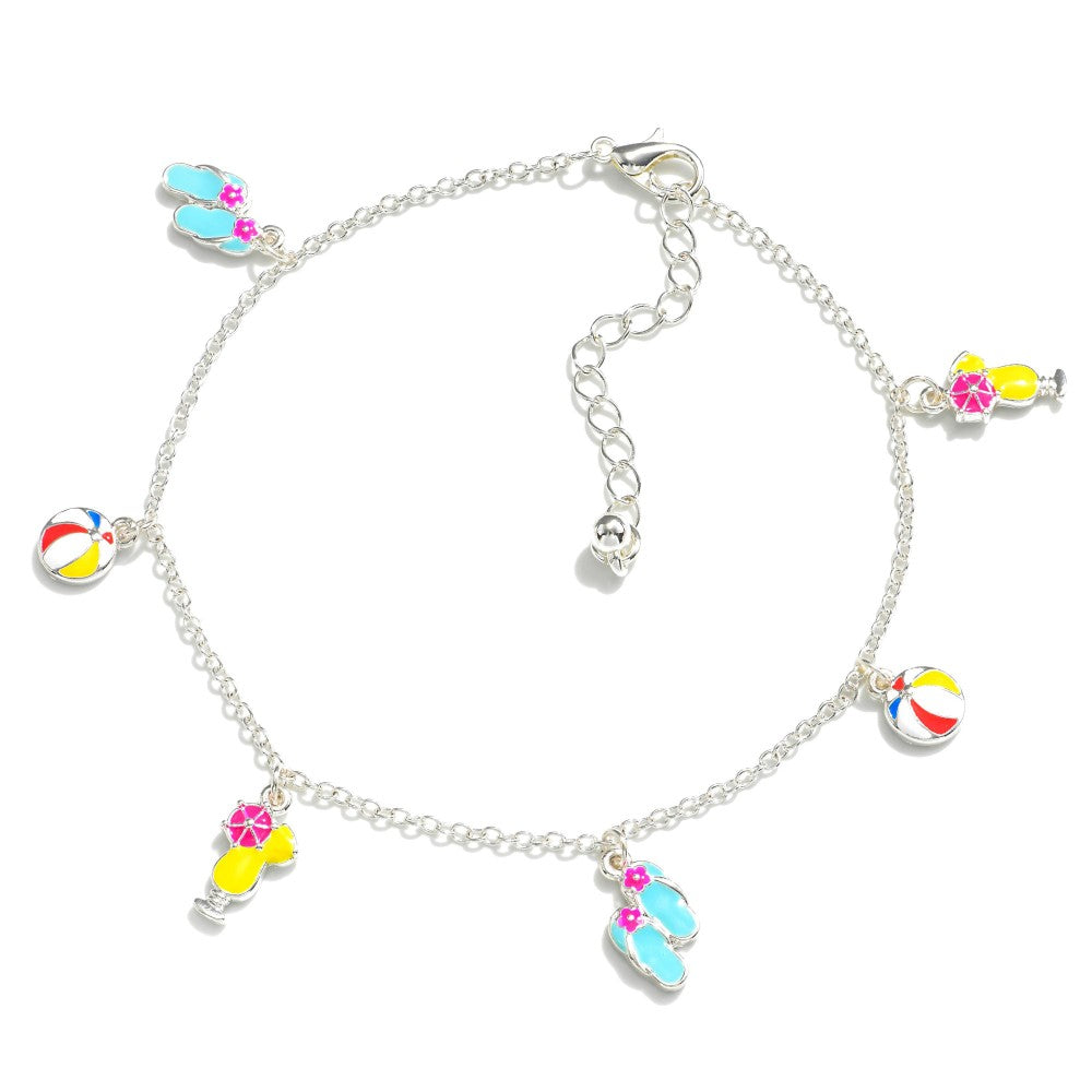 Dainty Anklet Featuring Beach Gear Pendants