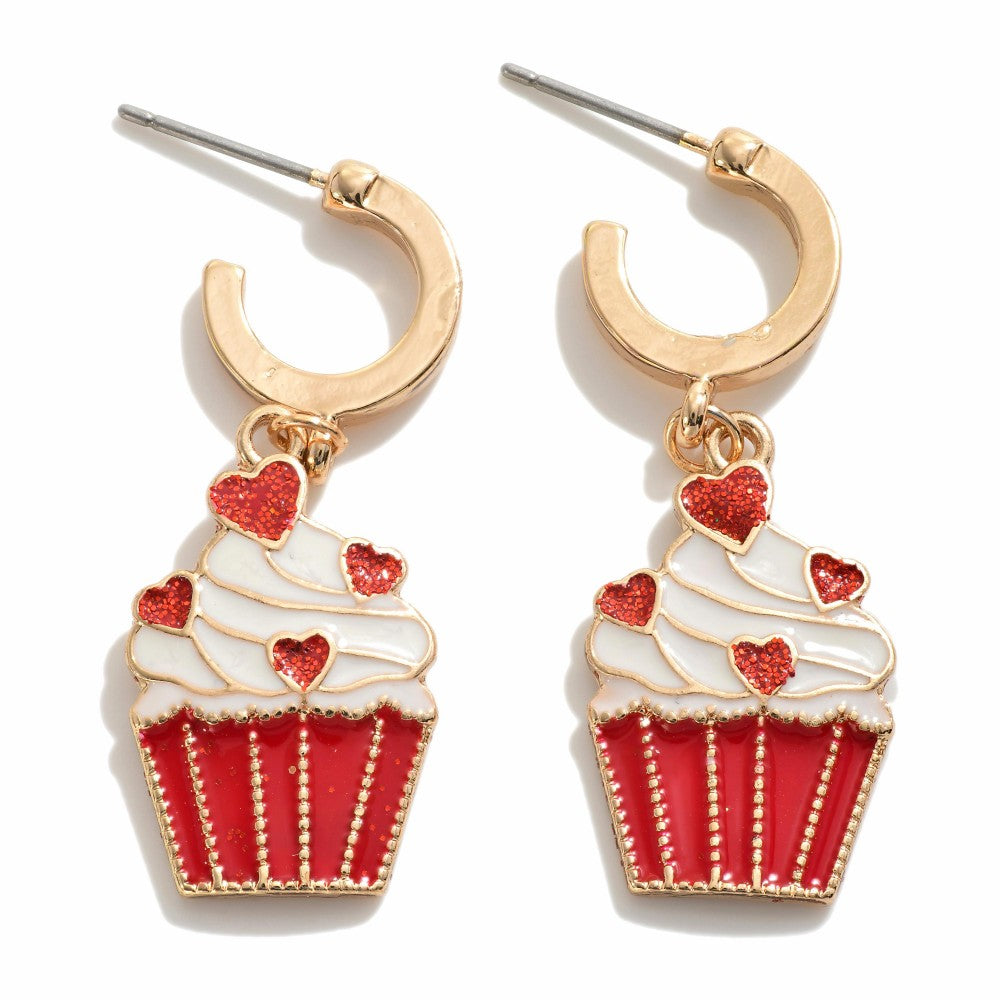 Heart Sprinkled Cupcake Earrings