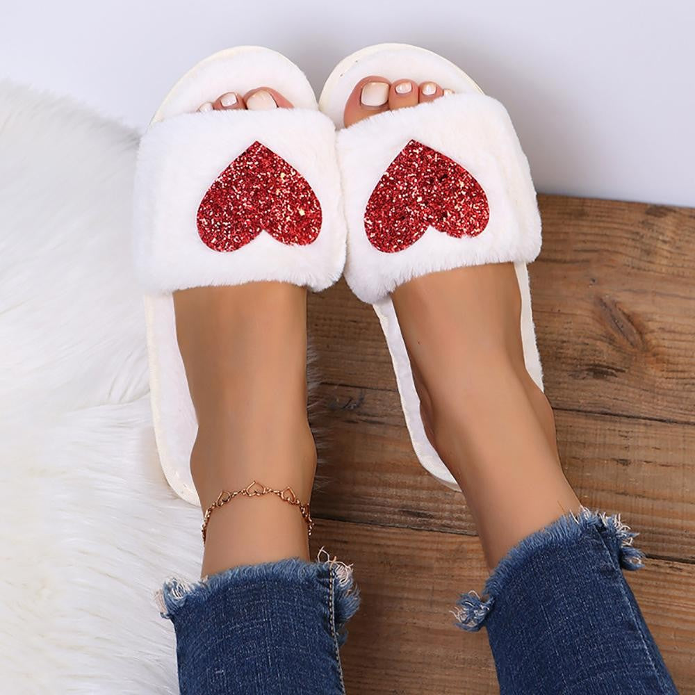 Faux Fur Heart Slippers