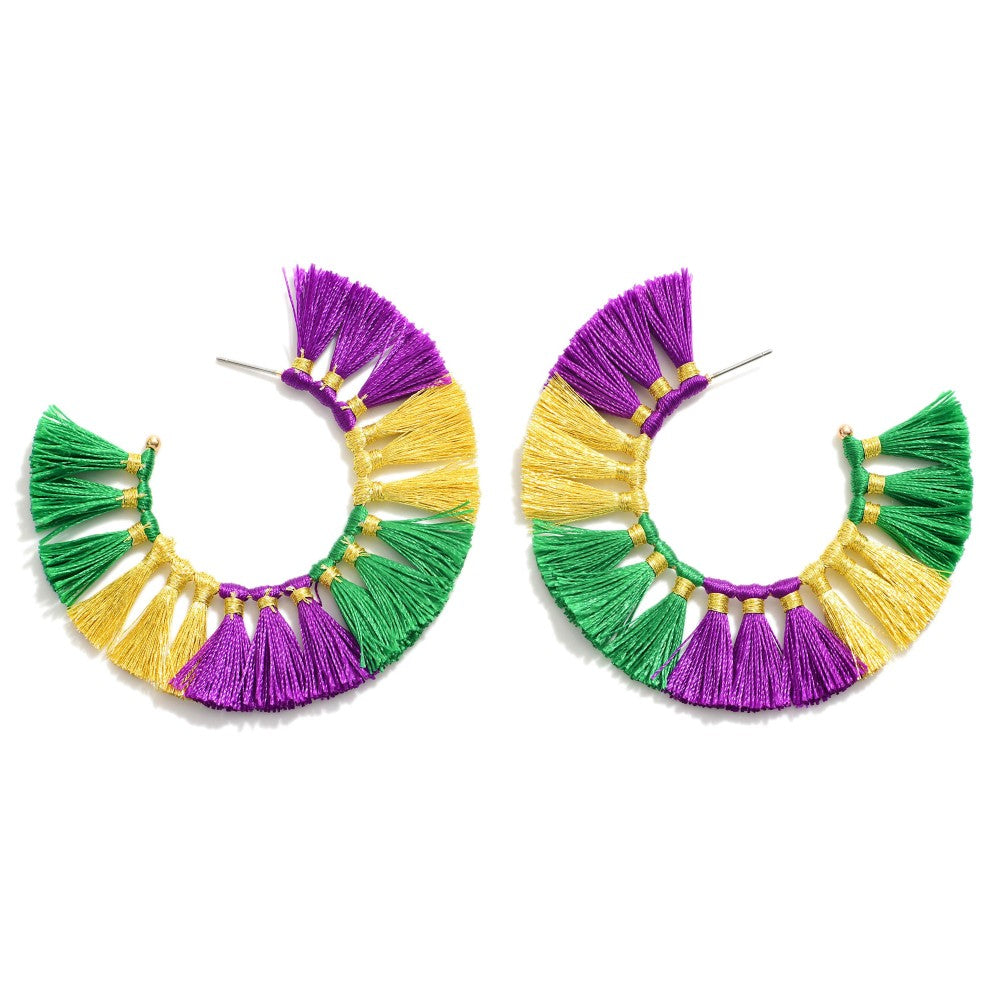 Mardi Gras Tassel Hoop Earring