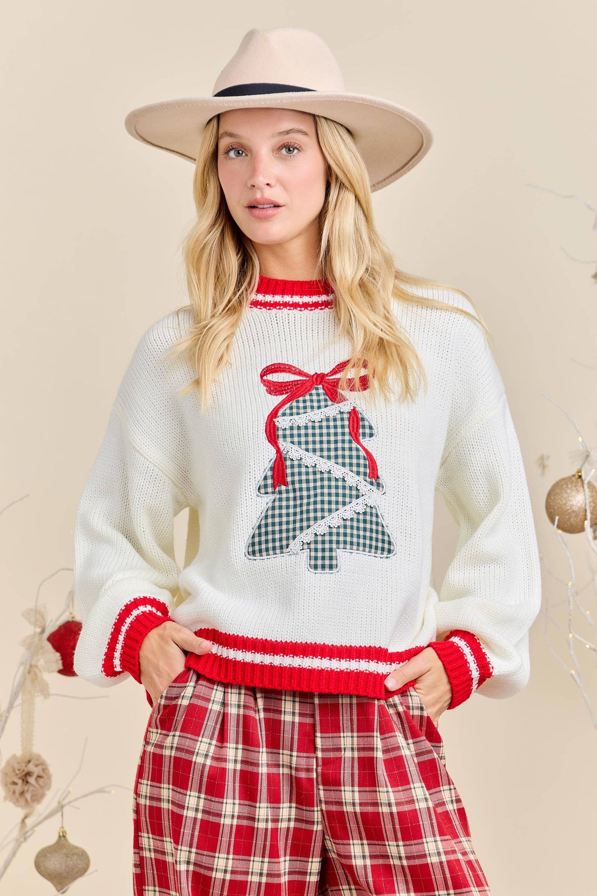 Christmas Tree Bow Knit Sweater
