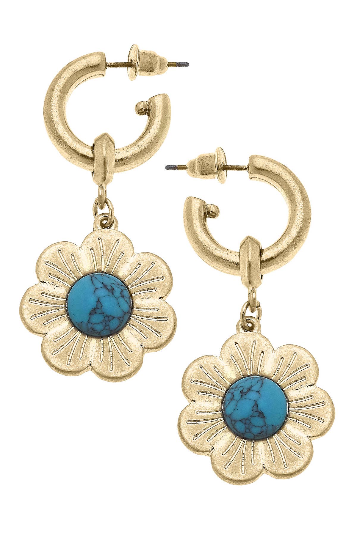 Bullseye Flower Drop Hoop Earrings