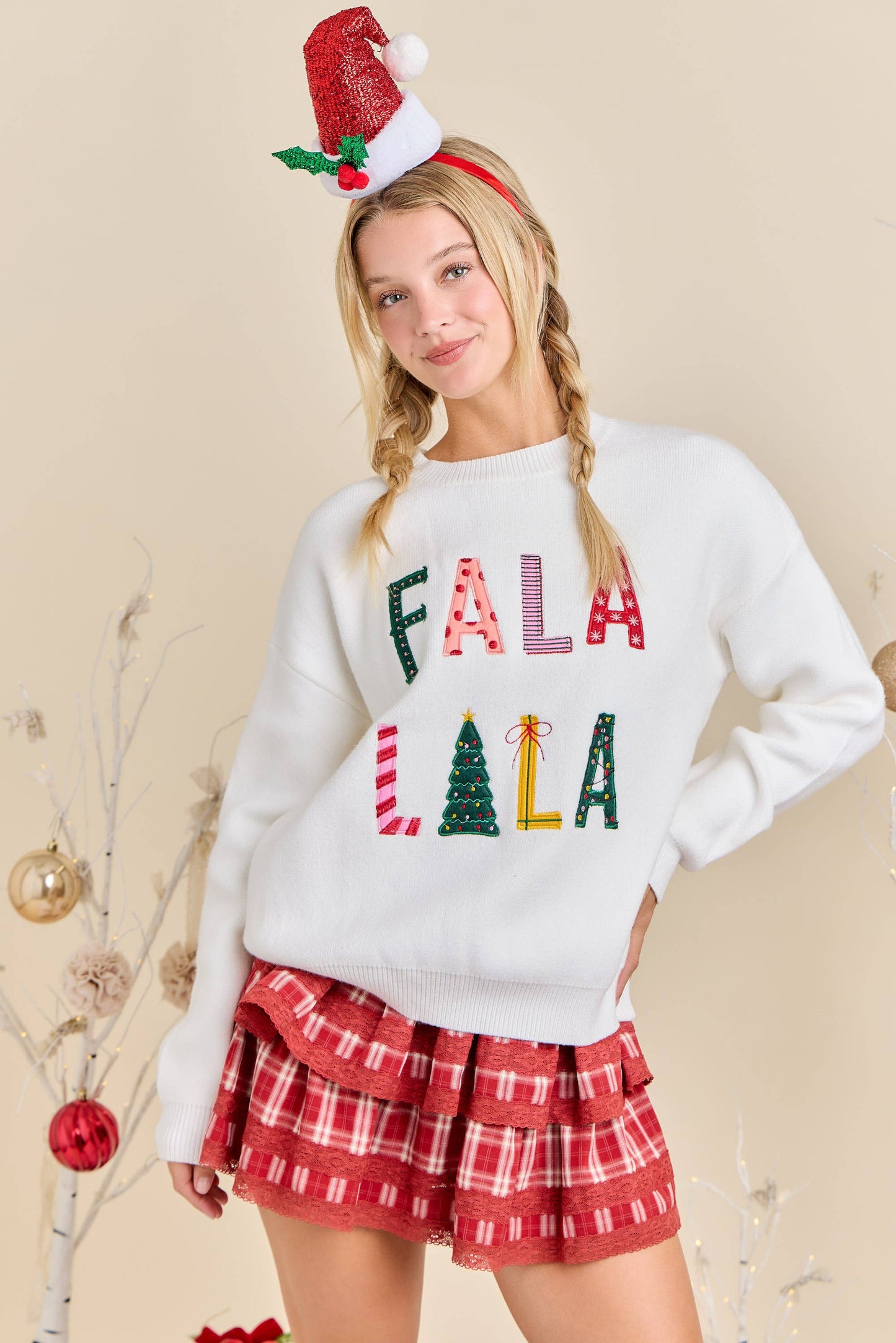 Festive Holiday Falala Embroidered Sweater