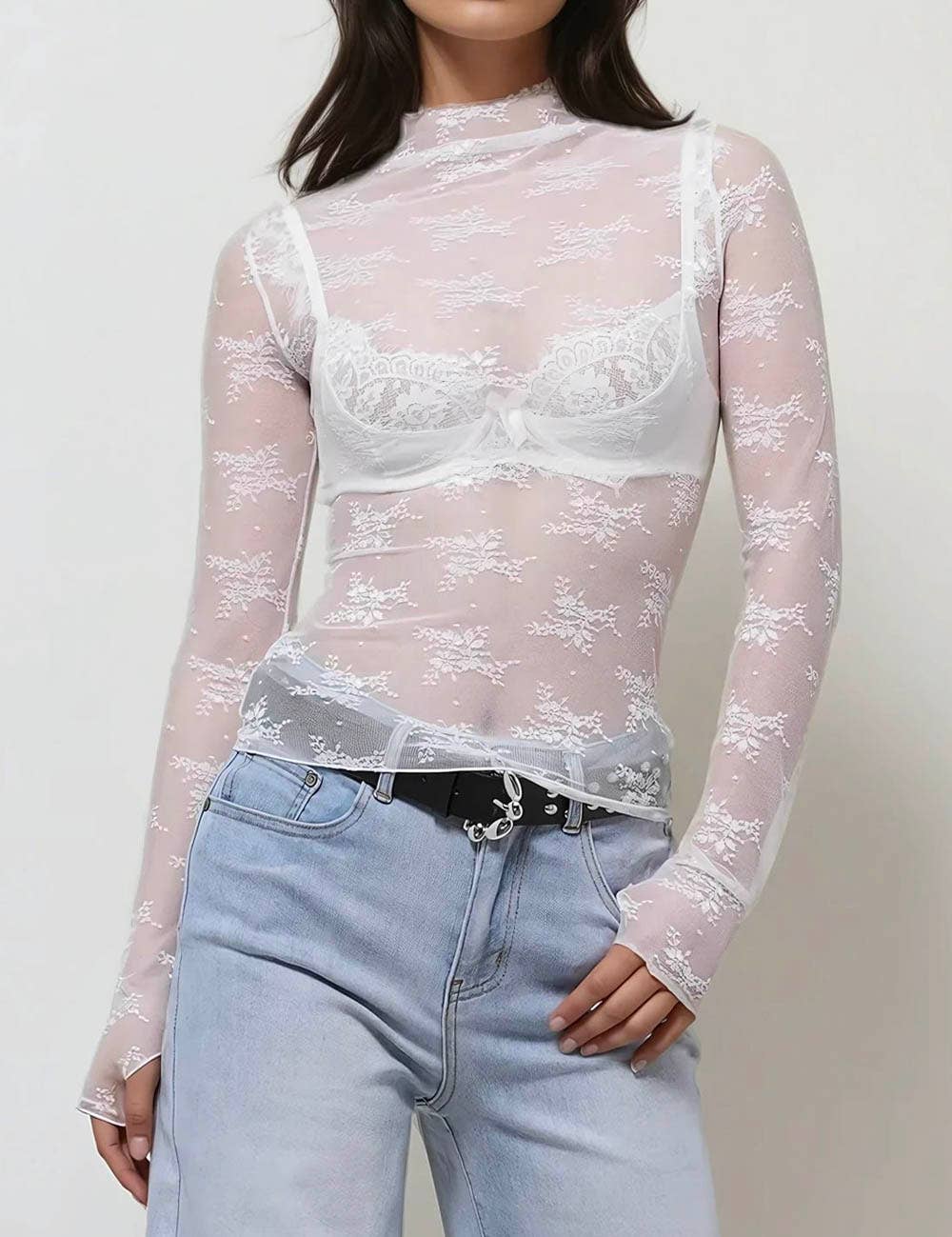 Layering Floral Lace Mesh Top