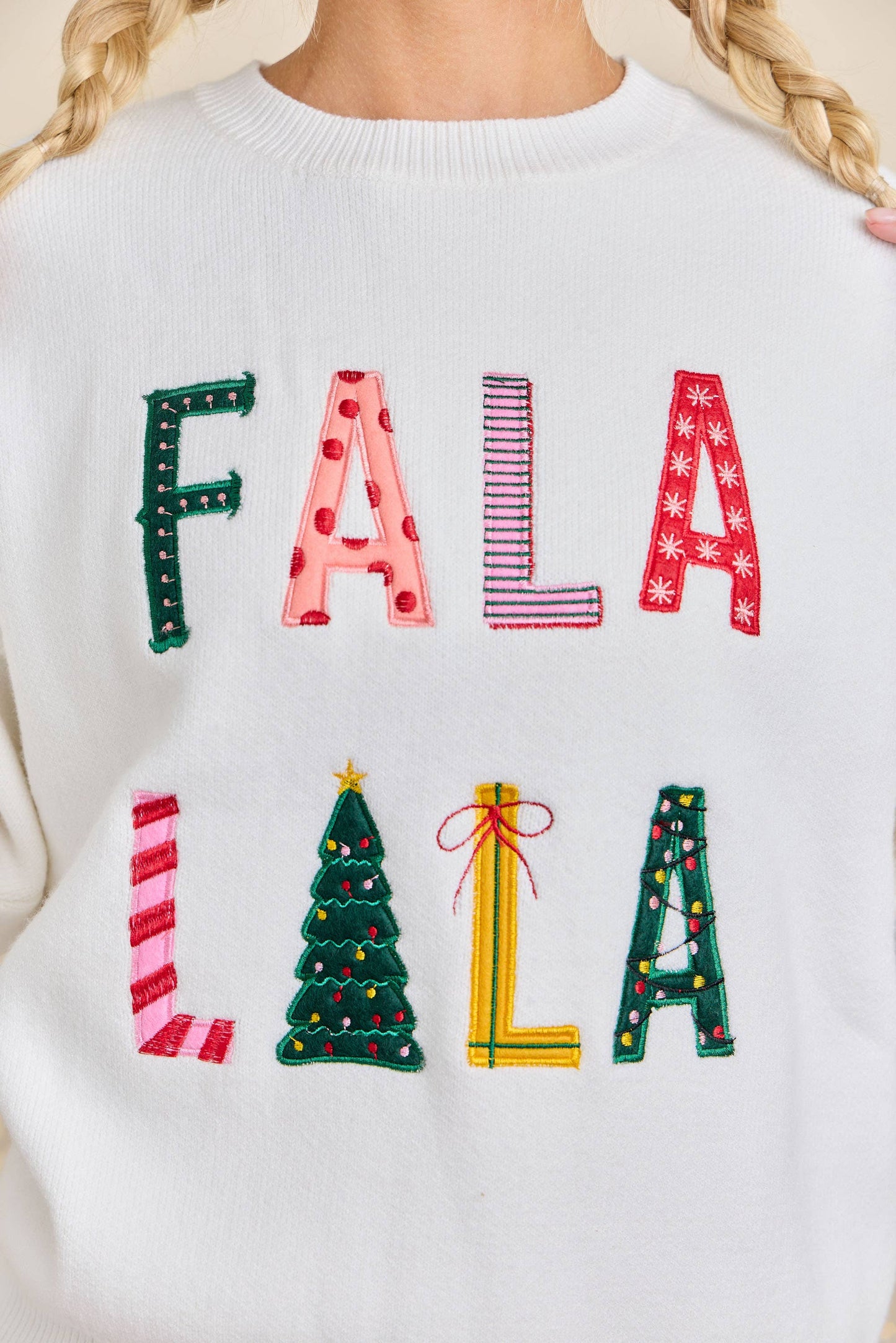 Festive Holiday Falala Embroidered Sweater