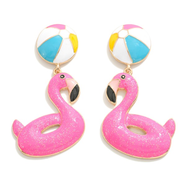 Enamel and Glitter Coated Pool Float and Beach Ball Drop Earrings