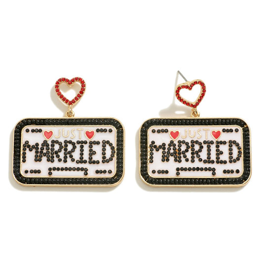 Just Married License Plate Earrings