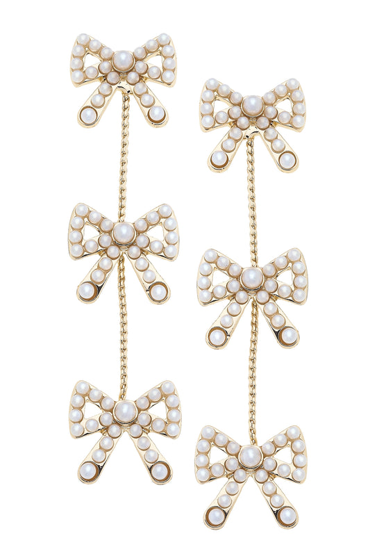 Dawn Pearl Studded Bow Linked Earrings
