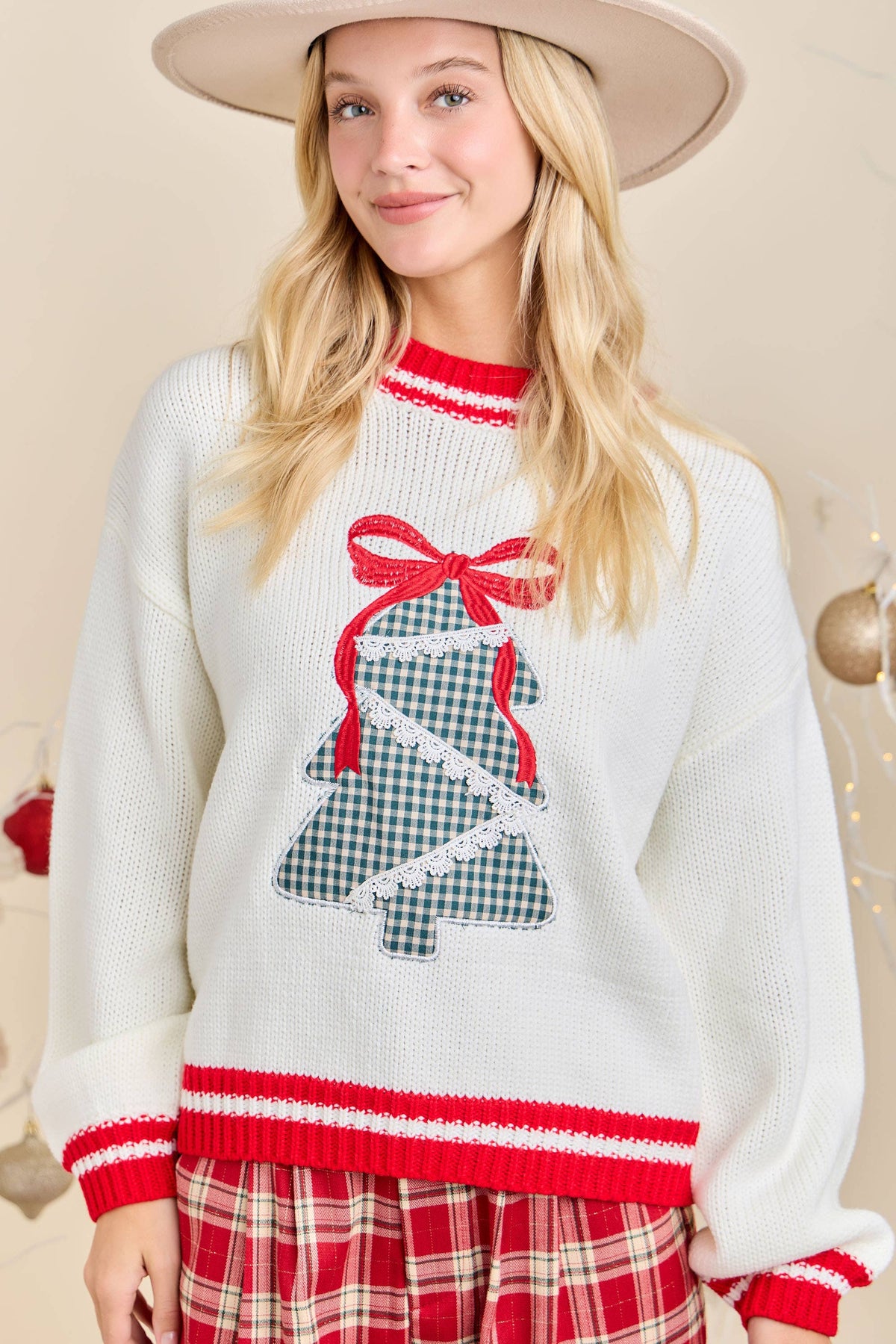 Christmas Tree Bow Knit Sweater