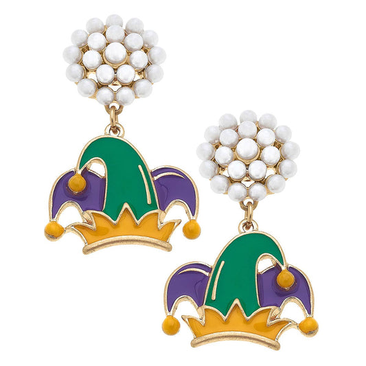 Mardi Gras Jester Hat Enamel Earrings